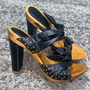 Corps Como wooden sole chunky heel, studded black sandals, size 9.5.
